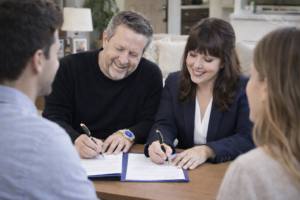 Real estate agent reviewing pricing strategy with seller