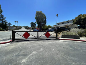 Barrier at the end of Hallmark Drive in Belmont Heights separating Hallmark Drive from Crestview Drive in San Carlos