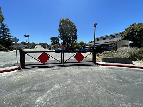 Barrier at the end of Hallmark Drive in Belmont Heights separating Hallmark Drive from Crestview Drive in San Carlos