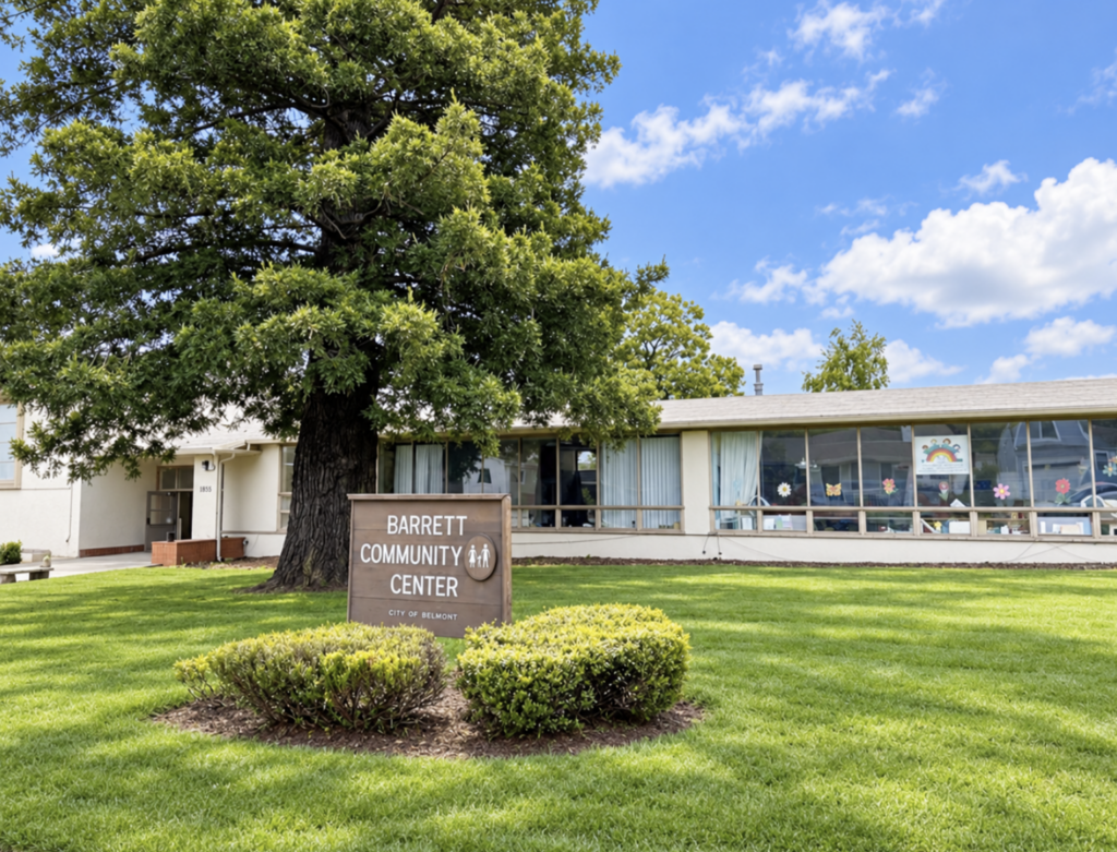 Barrett Community Center in Belmont, CA, showing the original school building